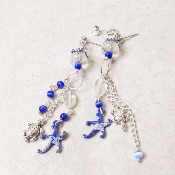 Oceans! Turtles! Starfish! Wild Aquatic Beach-y Boho Shoulder Duster Earrings - Picture 2 of 7